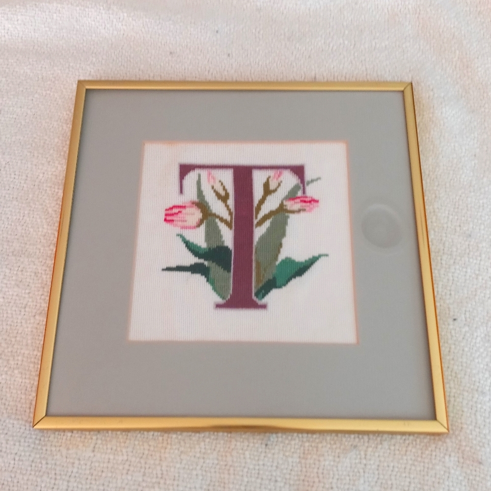 Floral Cross Stitch Letter T CottageCore